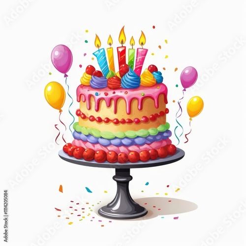 Cheerful Birthday Cake with Vibrant Candle Designs
