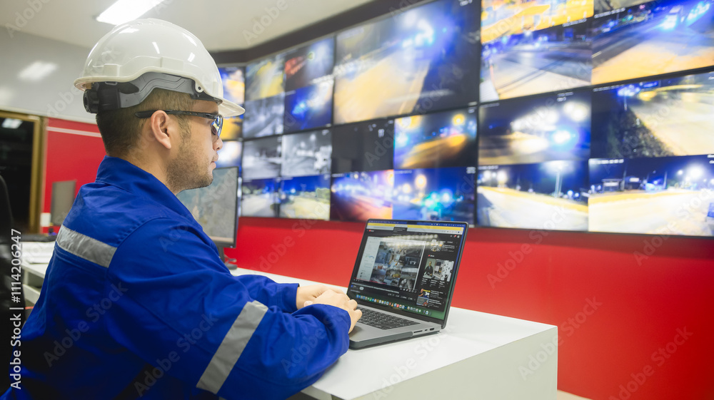 Expert technicians are checking the security of the office's CCTV system. Expert technicians are checking the security of the office's CCTV system.