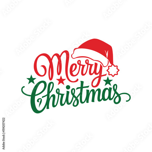 Merry Christmas lettering typography winter holiday design and color gift, snowflakes, snow, Vector illustration.