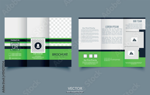 Green Creative Corporate Business Trifold Flyer Brochure. For presentation and printing.