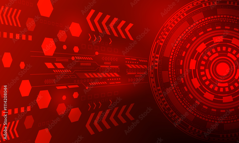 Obraz premium red lines circles circuit high technology connecting electronic abstract background