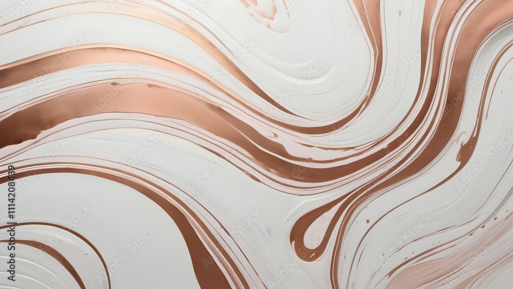 Beautiful marbled effect with rose gold accents and soft white ink lines on a pristine white surface. Beautiful marbled effect with rose gold accents and soft white ink lines on a pristine white surface.