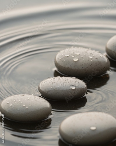 stones in the water with water droplets on them.