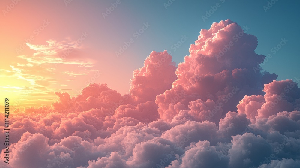 Soft Pink and Orange Clouds at Sunset with Clear Blue Sky Soft Pink and Orange Clouds at Sunset with Clear Blue Sky