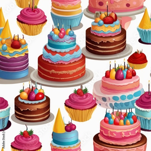 Wallpaper Mural Cheerful Birthday Cake with Vibrant Candle Designs
 Torontodigital.ca