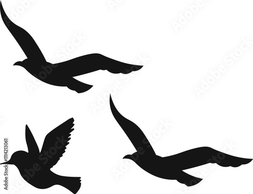 Flying birds silhouette flock. hand drawing. Not AI, Vector illustration