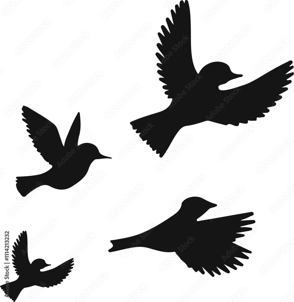 Obraz premium Flying birds silhouette flock. hand drawing. Not AI, Vector illustration