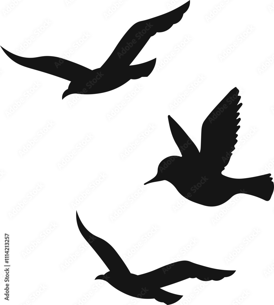 Fototapeta premium Flying birds silhouette flock. hand drawing. Not AI, Vector illustration