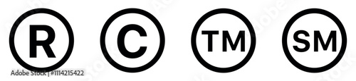 Set of copyright and registered logo set. Service mark and trademark right. Vector illustration