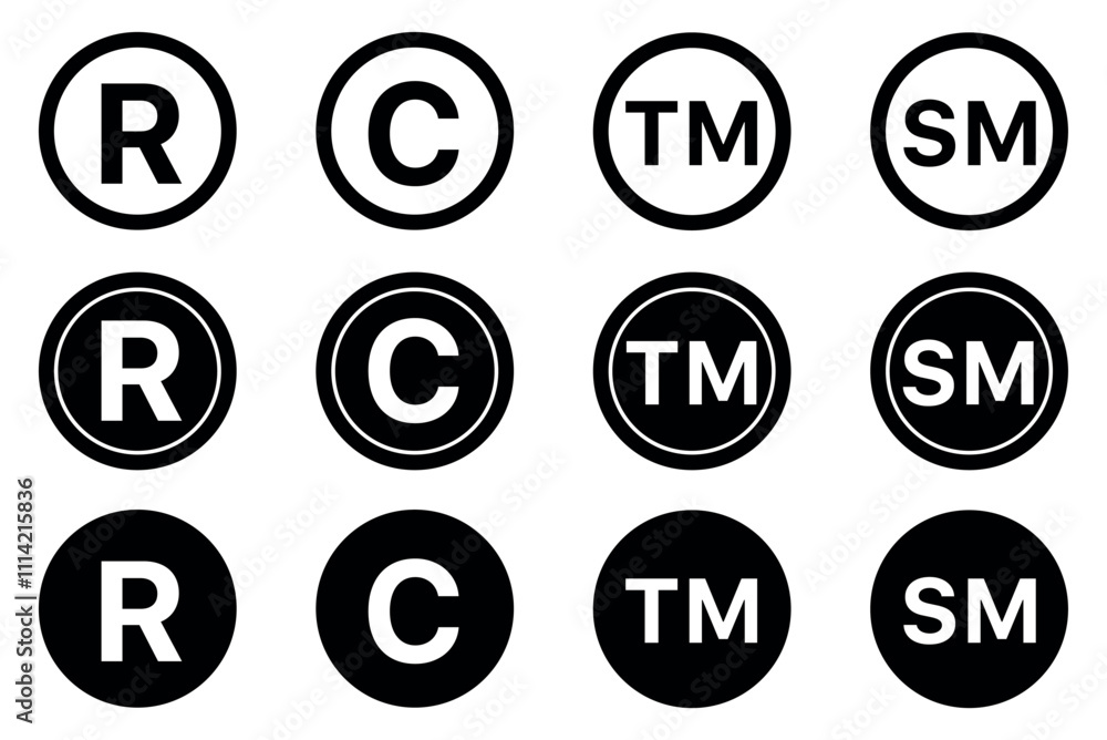 WebSet of copyright and registered logo set. Service mark and trademark right. Vector illustration WebSet of copyright and registered logo set. Service mark and trademark right. Vector illustration