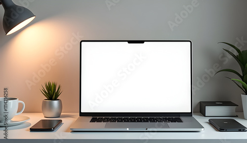 Sleek Laptop Mockup on Minimalist Workspace