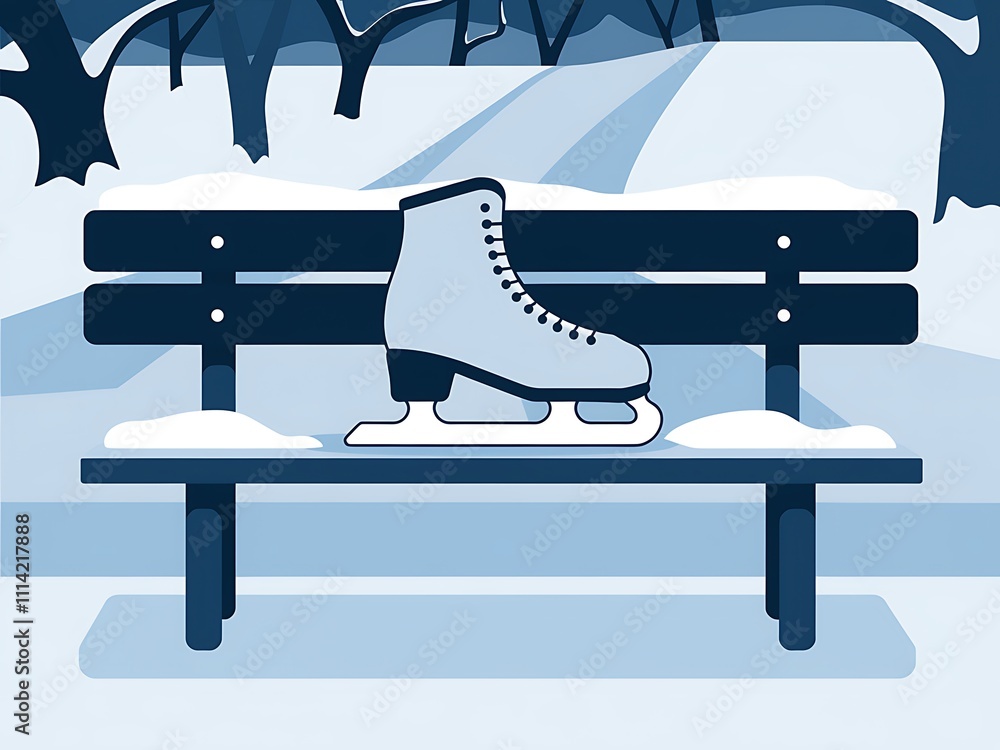 Ice Skate Rests on Snowy Park Bench Ice Skate Rests on Snowy Park Bench