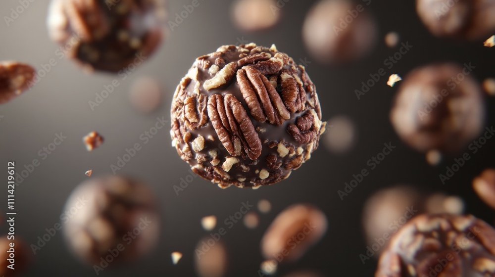 A collection of pecan balls with chocolate pecan nuts with crispy chocolate A collection of pecan balls with chocolate pecan nuts with crispy chocolate