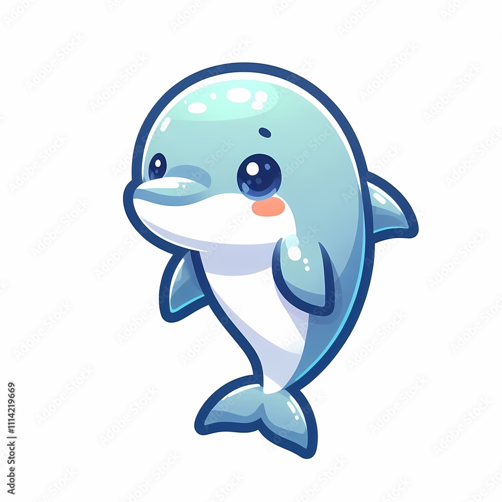 Chibi Dolphin Illustration in Flat Style on White Background - Cute Isolated Aquatic Animal Art Chibi Dolphin Illustration in Flat Style on White Background - Cute Isolated Aquatic Animal Art