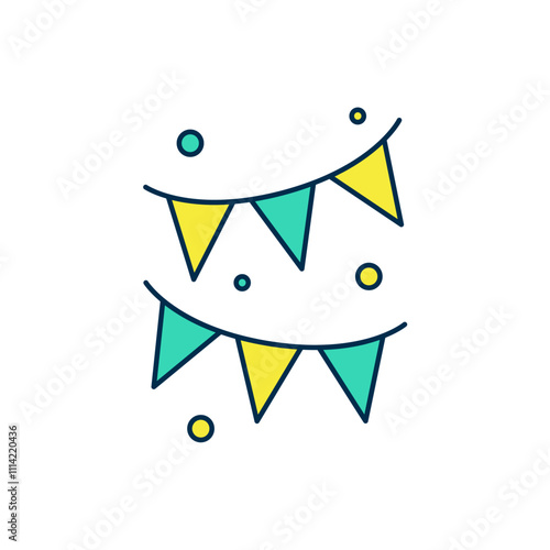 Filled outline Carnival garland with flags icon isolated on white background. Party pennants for birthday celebration, festival and fair decoration. Vector