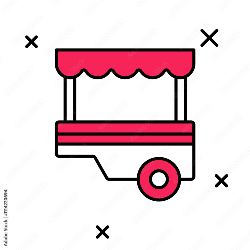 Filled outline Fast street food cart with awning icon isolated on white background. Urban kiosk. Vector Filled outline Fast street food cart with awning icon isolated on white background. Urban kiosk. Vector