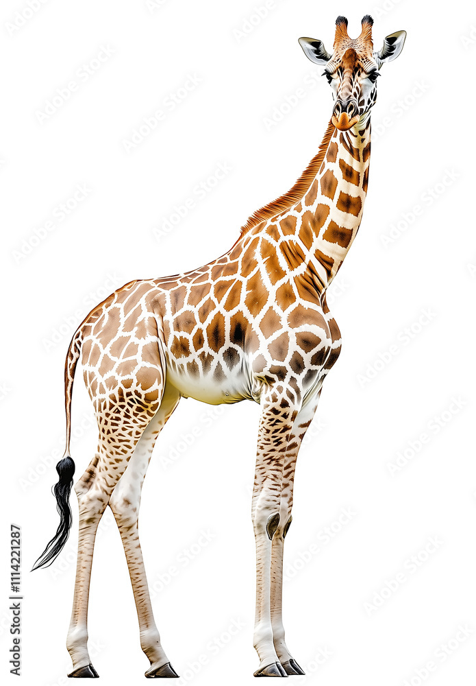 Naklejka premium Tall African Giraffe in Full-Body View Isolated on Transparent Background