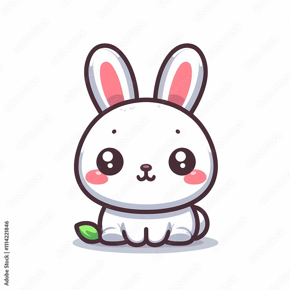Cute Chibi Rabbit Illustration in Flat Style on White Background, Isolated Cute Chibi Rabbit Illustration in Flat Style on White Background, Isolated