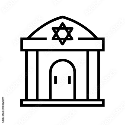 con of a synagogue paired with Torah scrolls, symbolizing Jewish faith and scripture.

