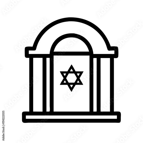 con of a synagogue paired with Torah scrolls, symbolizing Jewish faith and scripture.

