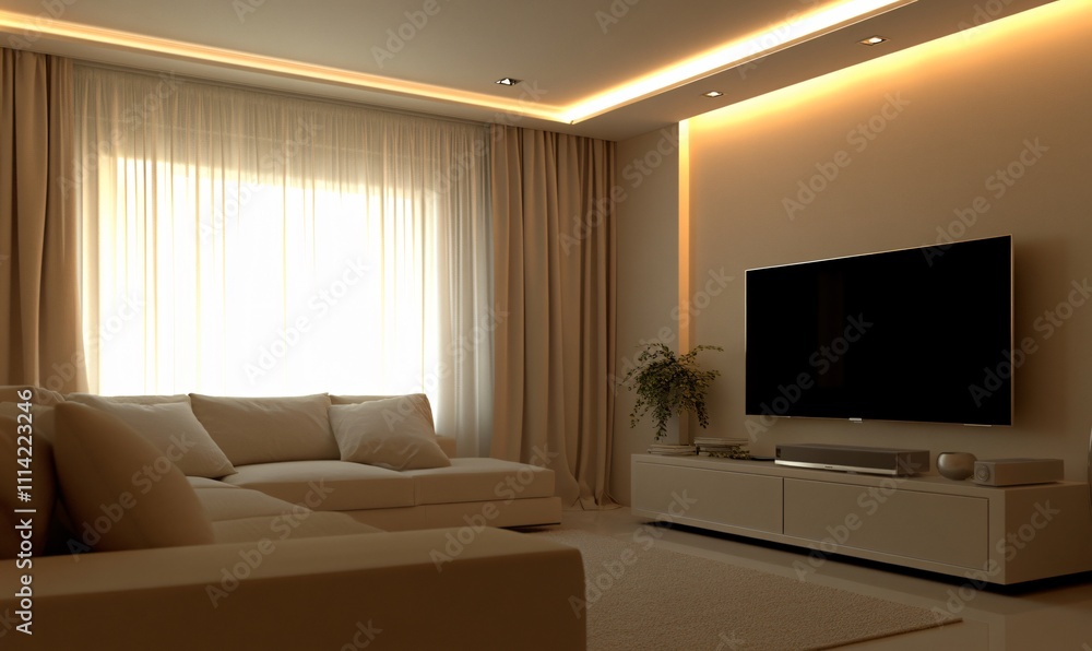 A modern living room featuring a stylish TV setup, offering a comfortable and contemporary design that combines functionality and aesthetics for a cozy home experience. A modern living room featuring a stylish TV setup, offering a comfortable and contemporary design that combines functionality and aesthetics for a cozy home experience.