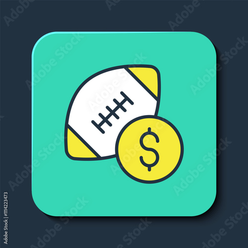 Filled outline American football betting money icon isolated on blue background. Football bet bookmaker. Soccer betting online make money. Turquoise square button. Vector