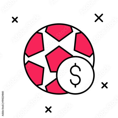 Filled outline Soccer football betting money icon isolated on white background. Football bet bookmaker. Soccer betting online make money. Vector