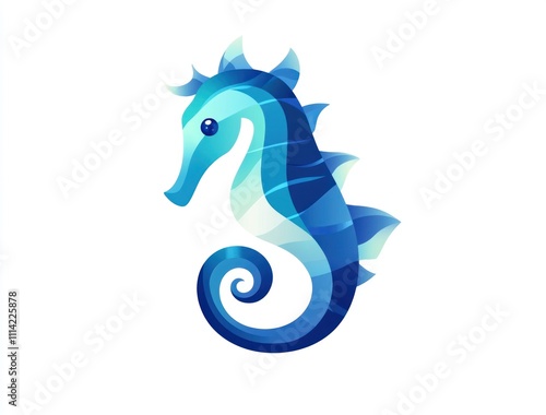 Adorable cartoon seahorse with blue gradient, isolated on white background. photo