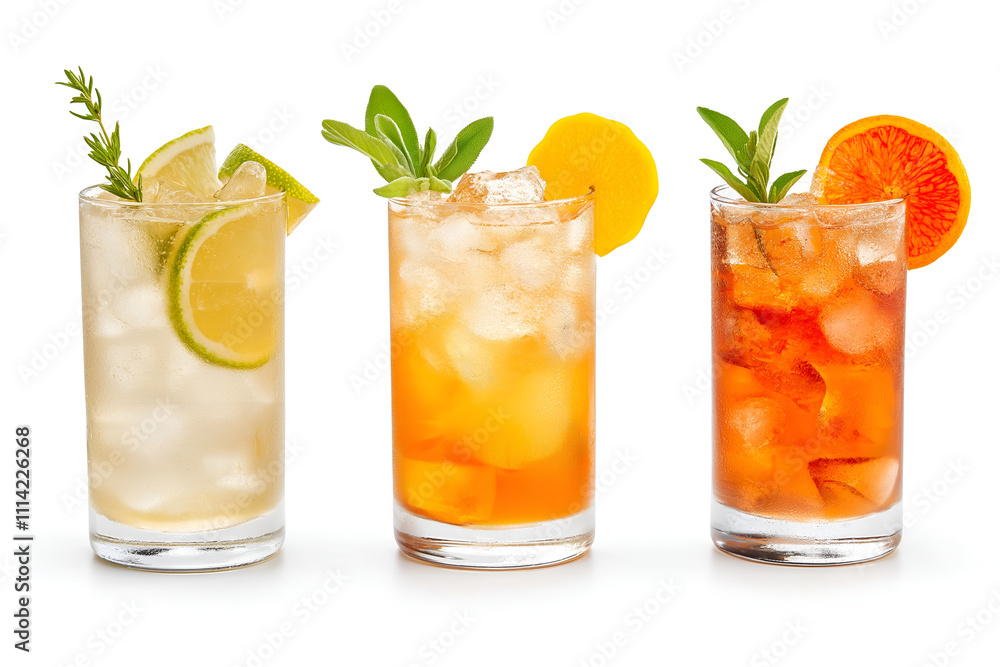 Beautifully garnished drinks with fresh ingredients, showing a variety of alcoholic and non-alcoholic beverages, Drinks photography Beautifully garnished drinks with fresh ingredients, showing a variety of alcoholic and non-alcoholic beverages, Drinks photography