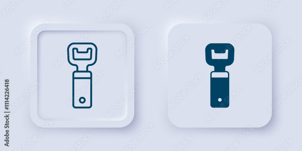 Filled and outline Bottle opener icon isolated on grey background. Square button. Vector Filled and outline Bottle opener icon isolated on grey background. Square button. Vector