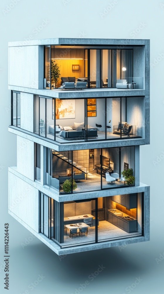 Luxurious loft house design showcasing multiple levels of modern living spaces and elegant interiors Luxurious loft house design showcasing multiple levels of modern living spaces and elegant interiors
