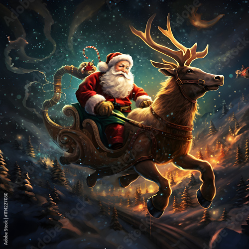 Fully Bright Santa Claus Flying Across the Star