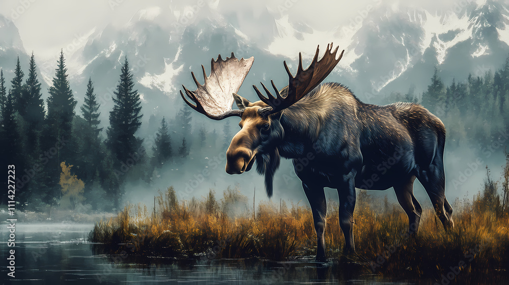 Majestic moose showcasing strength and solitude. Solitude. Illustration Majestic moose showcasing strength and solitude. Solitude. Illustration