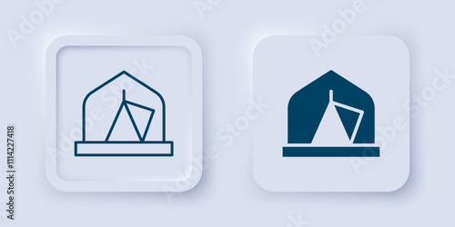 Filled and outline Tourist tent icon isolated on grey background. Camping symbol. Square button. Vector