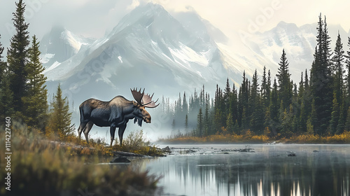 Majestic moose showing strength and solitude in wilderness. Solitude. Illustration photo