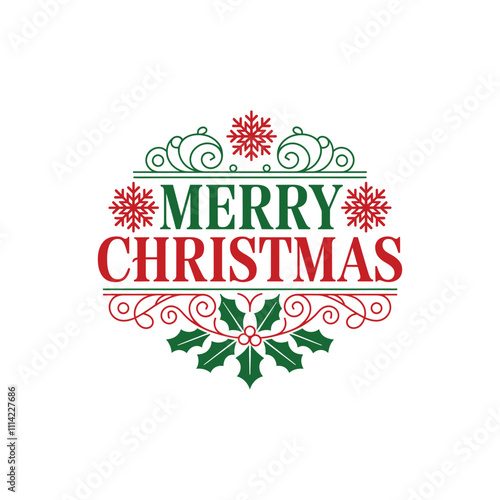 Merry Christmas lettering typography winter holiday design and color gift, snowflakes, snow, Vector illustration.