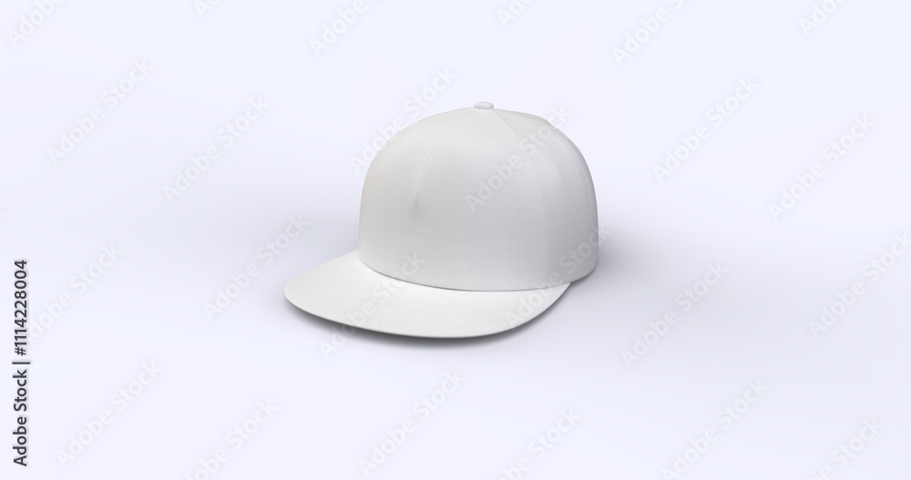Fototapeta premium White trucker cap with flat visor 3D render realistic fleece-textured fabric. Perfect for branding advertising and fashion concepts showcasing a modern and versatile design top right view