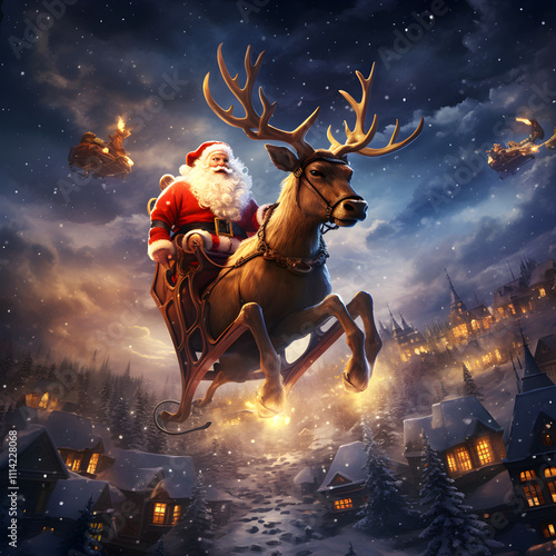 Fully Bright Santa Claus Flying Across the Star