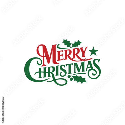 Merry Christmas lettering typography winter holiday design and color gift, snowflakes, snow, Vector illustration.