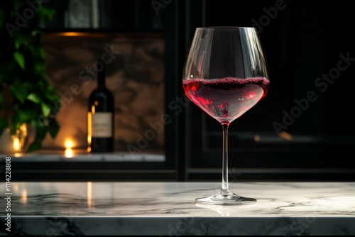 Single thin cocktail glass with mulled wine isolated on the kitchen, food photo. photo