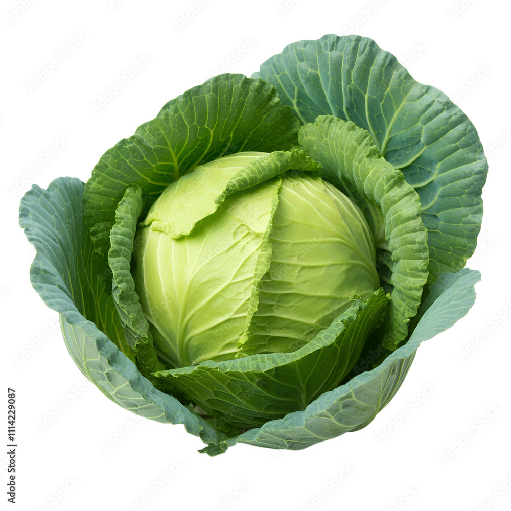 Fototapeta premium A Fresh ripe whole cabbage top view png isolated on transparent background 