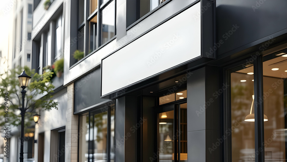 Modern Sign Mockup in Front of a Minimalist Glass Modern Sign Mockup in Front of a Minimalist Glass