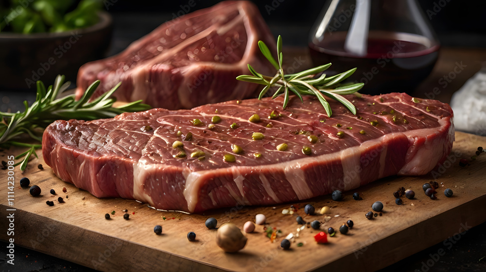 Fototapeta premium Mouthwatering Ribeye Steak with Tomatoes and Rosemary Garnish