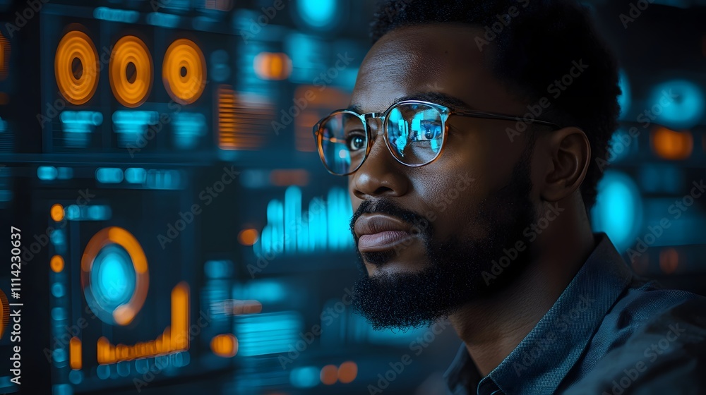 A professional highlighting business target goals, large digital screen with visual data, group discussion, innovative business environment A professional highlighting business target goals, large digital screen with visual data, group discussion, innovative business environment