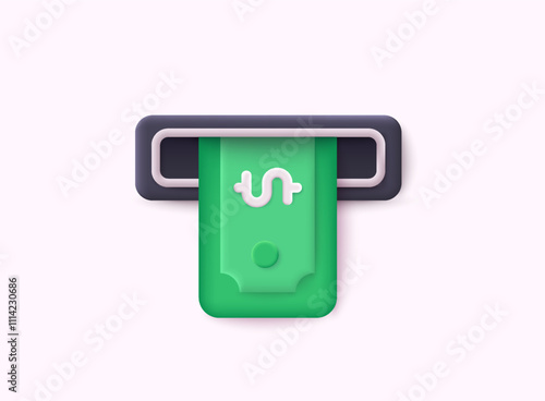 ATM terminal usage concept. 3D Web Vector Illustrations.