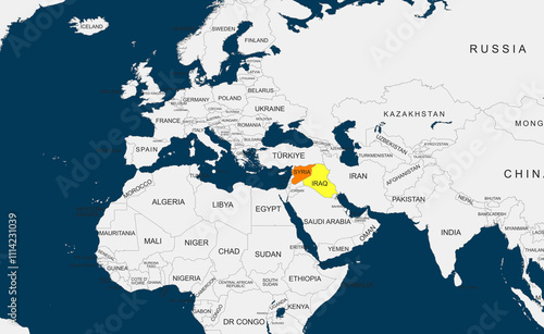 Obraz w ramie World Map Highlighting syria and iraq in Color