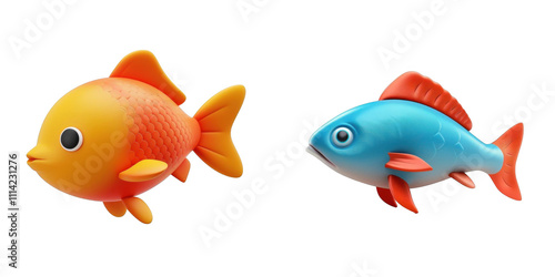 Obraz na płótnie 3d render fish isolated on transparent background Cartoon Illustration in plastic style w salonie