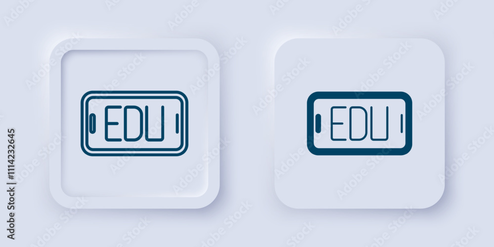 Filled and outline Online education and graduation icon isolated on grey background. Online teacher on monitor. Webinar and video seminar learning. Square button. Vector Filled and outline Online education and graduation icon isolated on grey background. Online teacher on monitor. Webinar and video seminar learning. Square button. Vector