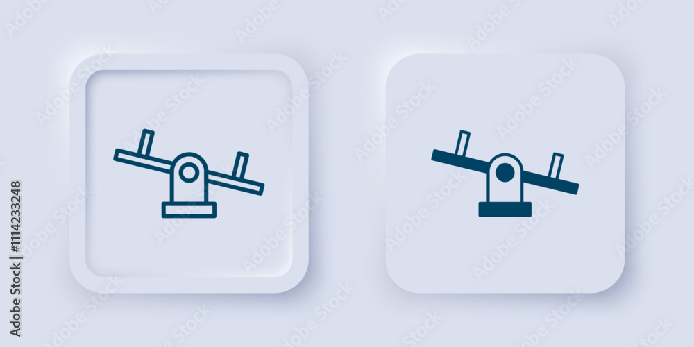 Filled and outline Seesaw icon isolated on grey background. Teeter equal board. Playground symbol. Square button. Vector Filled and outline Seesaw icon isolated on grey background. Teeter equal board. Playground symbol. Square button. Vector