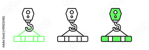 Set line Crane hook icon isolated on white background. Industrial hook icon. Vector